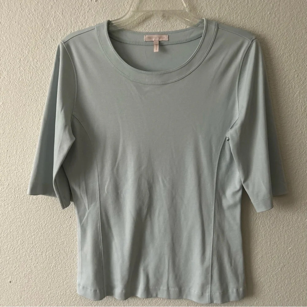Rebecca Taylor Top Refined Tee Glacier Blue Women Sz L Euc - Picture 3 of 11